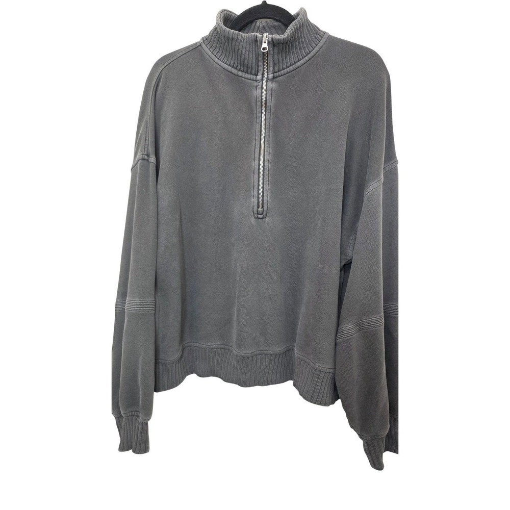 Aerie Sun Out Oversized Quarter Half-Zip Gray Pullover Sweatshirt Women's L